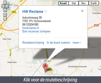 Bekijk de route naar HW Reclame